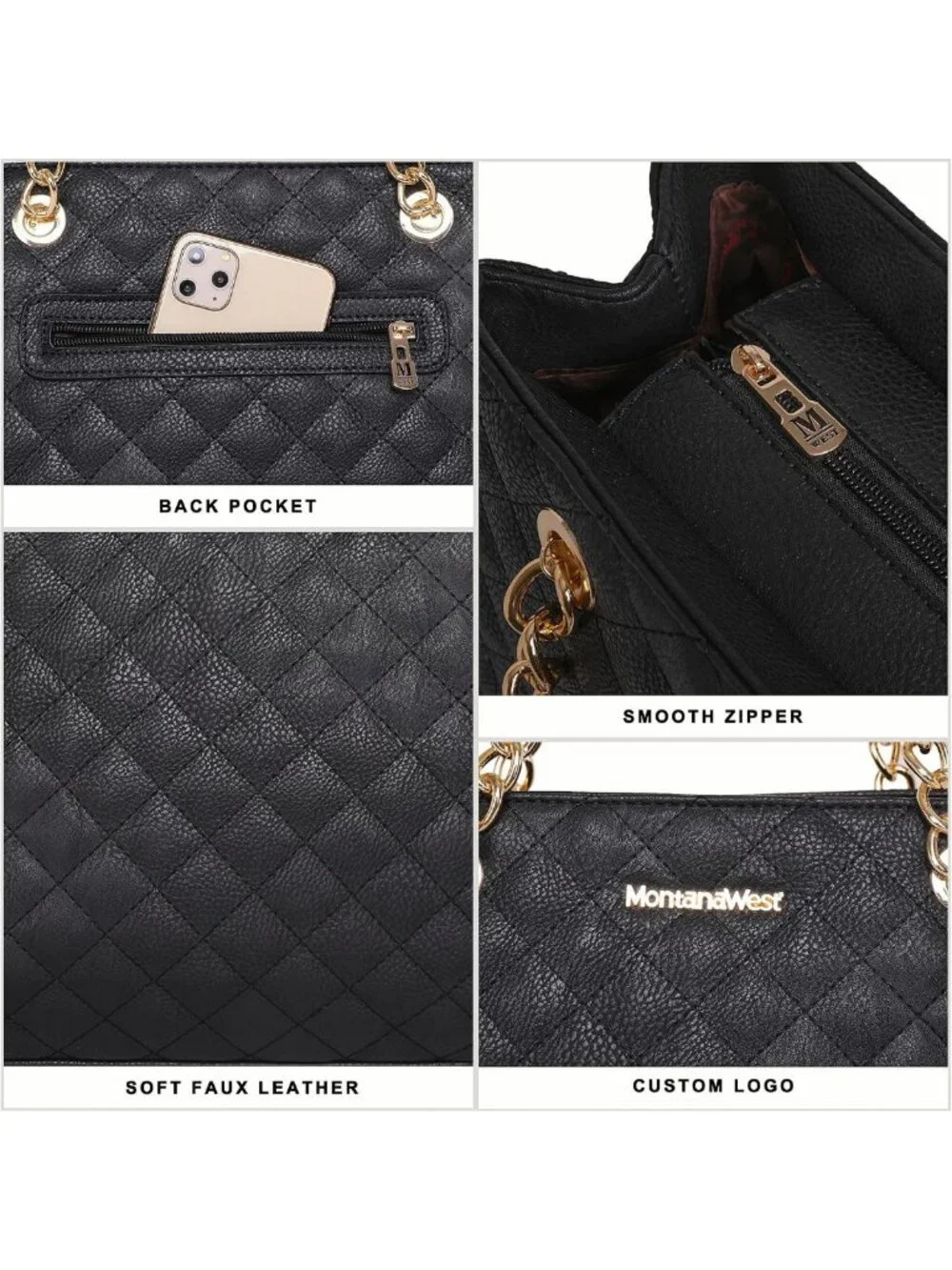 Quilted Medium Tote Bag for Women | Stylish Chain Shoulder Handbag Purse